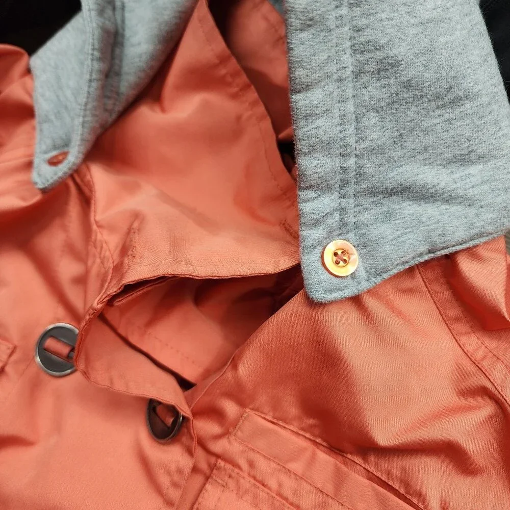 Womens Hurley Double Breasted Coral Jacket w/ Removable Gray Hood Button Front S - Picture 13 of 14